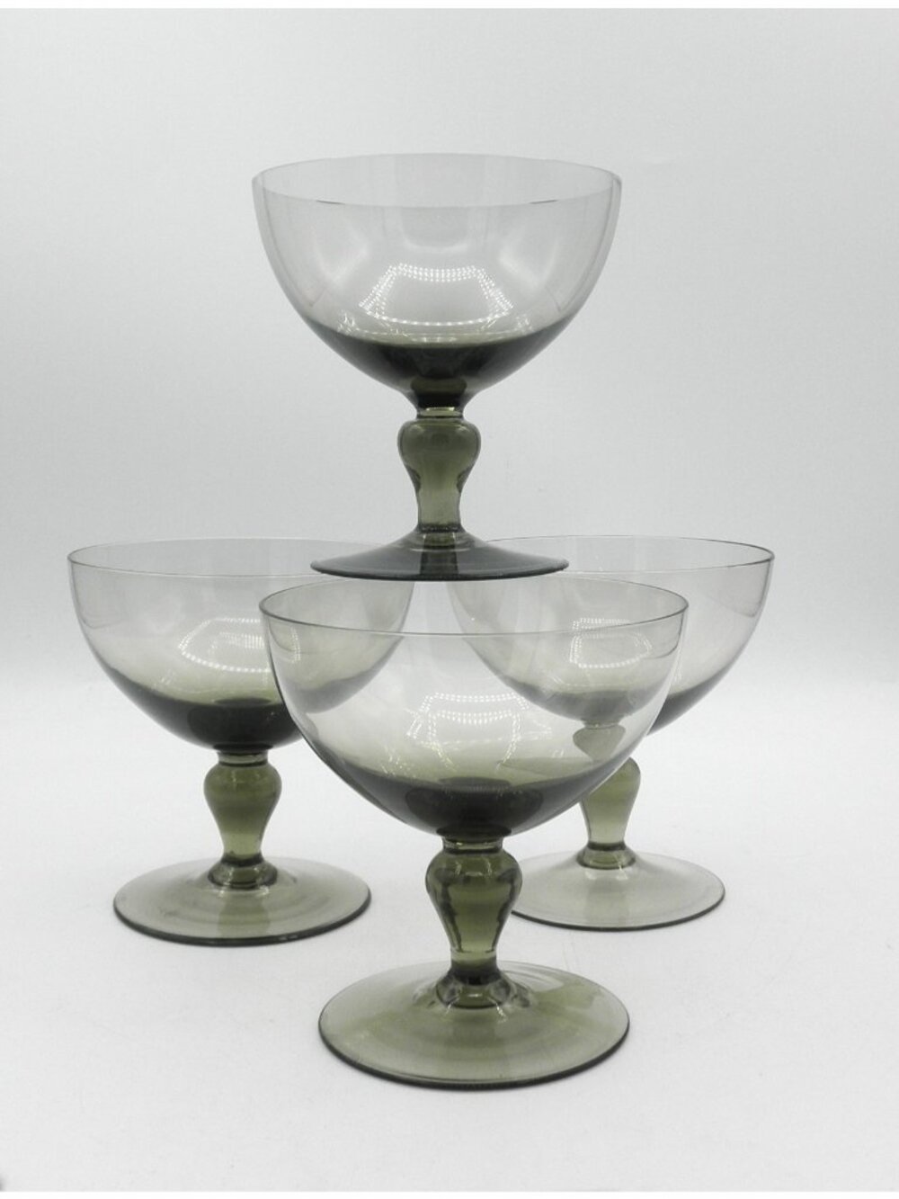 Hand Blown Mexican Crystal Olive Green Taupe Champagne Tall Sherbet Glasses Set